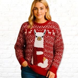 33 Degrees Llama Red Fairisle Ugly Christmas Sweater Men’s XL/ women’s 2XL